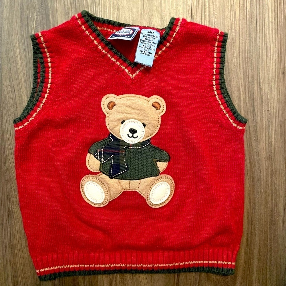 Koala Kids Red and Green Knit Vest with Bear Design size 36M